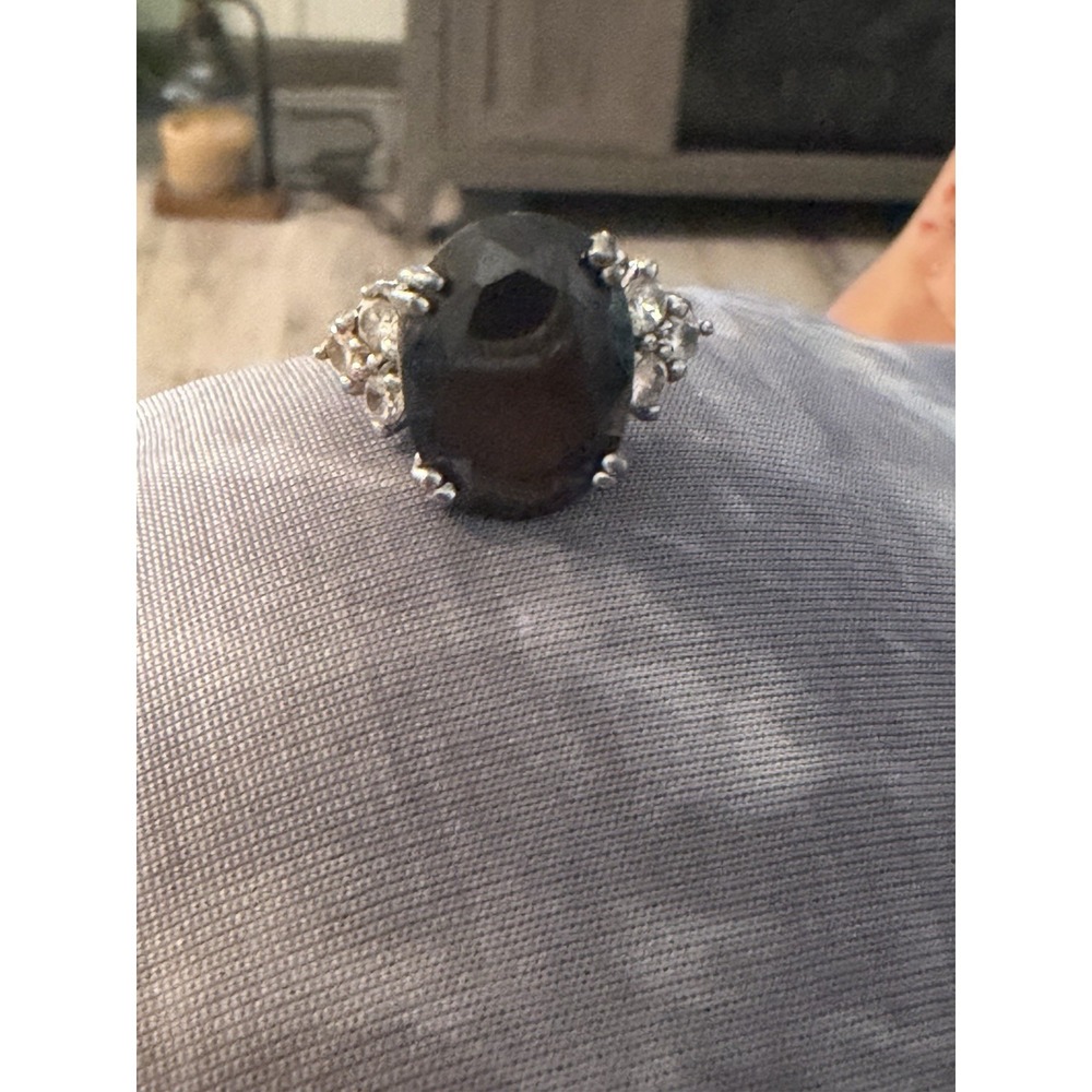 Vintage SM 925 Sterling Silver Black onyx Size 9 Ring #424